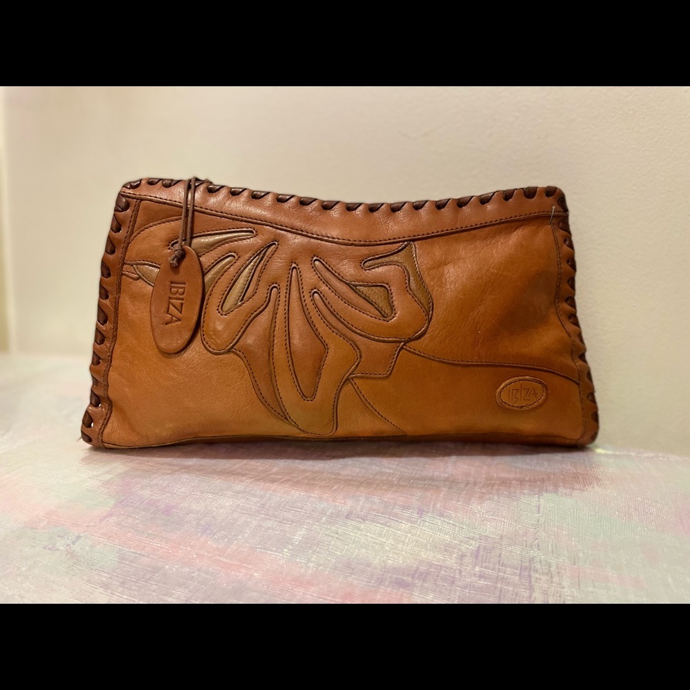Vintage Brown Leather Clutch - Ibiza